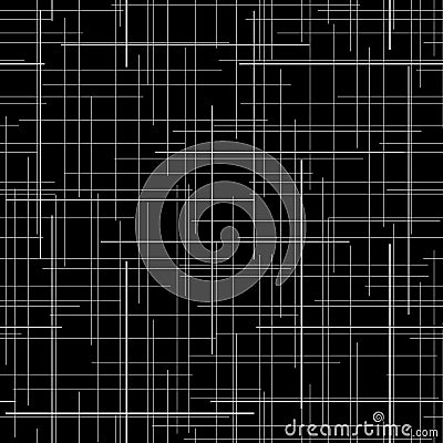 Black and white abstract backdrop. Plaid Fabric texture. Random lines. Seamless pattern. Vector Illustration