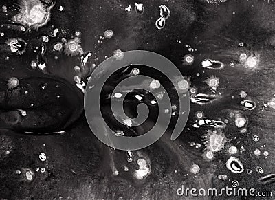 Black white abstract background, splashes and stains, acrylic painting, monochrome drawing Cartoon Illustration