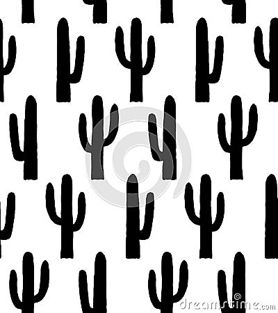 Black and white abstract cactus pattern. Simple botanical background Cartoon Illustration