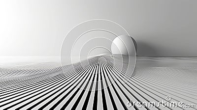 Black and white abstract image of a large sphere hovering over a textured plane AIG535 Stock Photo