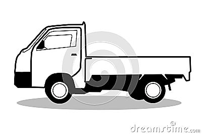 black and white abstract line art illustration pick up car, small car for cargo Cartoon Illustration