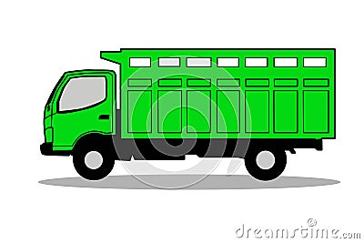 green abstract line art illustration pick up car, small car for cargo Cartoon Illustration