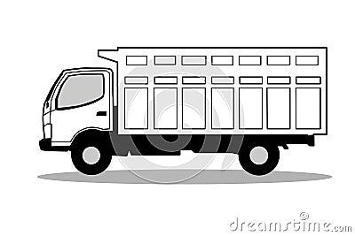 black and white abstract line art illustration truck car, medium car for cargo Cartoon Illustration