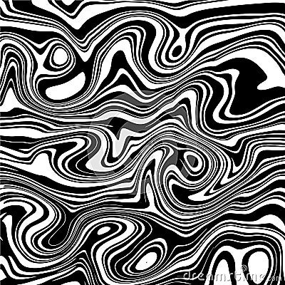 Black and white abstract liquify lines background. Liquid acrylic marble texture. Random chaotic Grunge overlay. Vector Vector Illustration