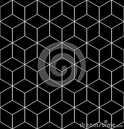 Black and white abstract textured geometric seamless pattern. Vector contrast textile backdrop with cubes and squares. Graphic co Vector Illustration