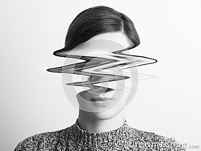 Black and White Abstract Woman Portrait Of Restlessness Stock Photo
