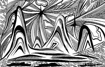 Abstraction mountains and waves Cartoon Illustration