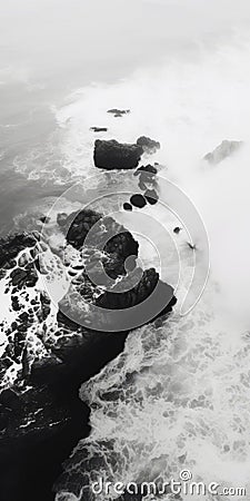 Black And White Aerial View Photography Of Ocean Waves Crashing Over Rocks Stock Photo