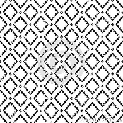 Black and white aged geometric arabic rhombus ethnic grunge seamless pattern, vector Vector Illustration