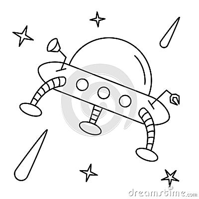 Black and white alien ship in space Vector Illustration