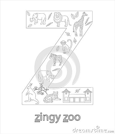 Black and white alphabet letter Z. ABC flashcard Vector Illustration