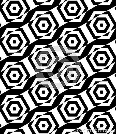 Black and white alternating rectangles cut through hexagons diag Stock Photo