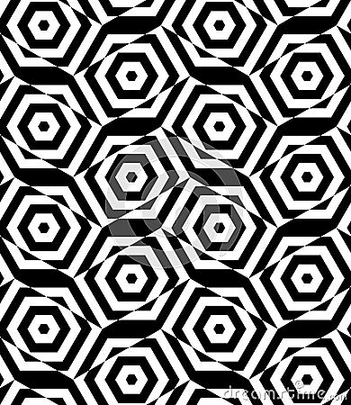 Black and white alternating rectangles cut through hexagons Stock Photo