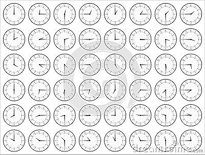 Black and White Analog Clocks Showing Time Stock Photo