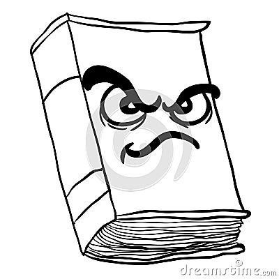 Black and white angry old book Cartoon Illustration