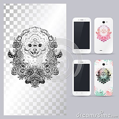 Black and white animal dog head. Vector illustration for phone case. Vector Illustration