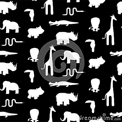 Black and white animal silhouettes seamless pattern vector. Vector Illustration