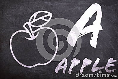 black and white Apple image draw on blackboard for school students teaching. Stock Photo