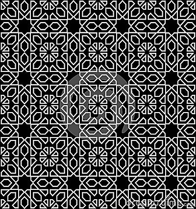 Black and white arabic geometric seamless pattern, vector. Vector Illustration