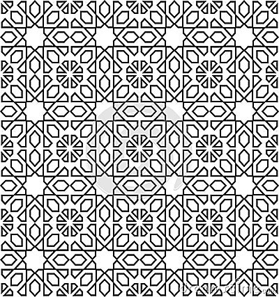 Black and white arabic geometric seamless pattern, vector. Vector Illustration