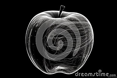 Black and white artistic conceptual illustration of a beautiful apple closeup. Generative AI Cartoon Illustration