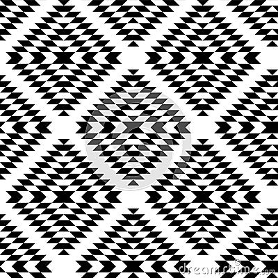 Black and white aztec ornaments geometric ethnic seamless pattern, vector Vector Illustration