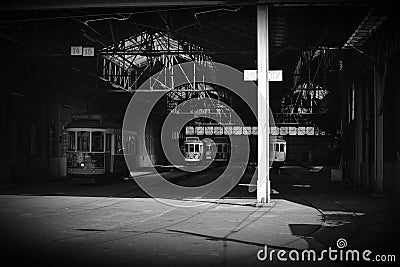 Trams of Lisbon sleep here Editorial Stock Photo