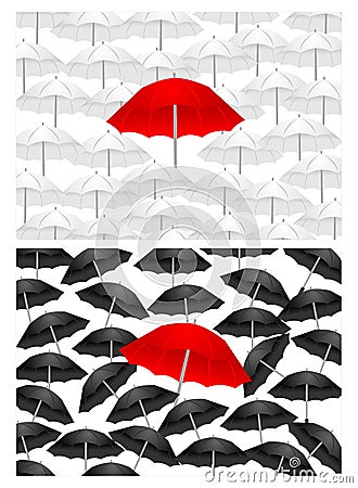 Black and white backgrounds with red umbrella, cdr Vector Illustration