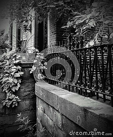 Black and white Baltimore Maryland Bolton Hill neighborhood on Park Avenue Stock Photo