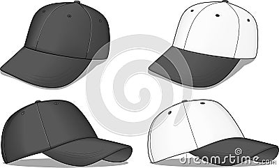 Black and white baseball caps Vector Illustration