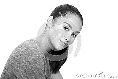 Black and white beautiful mixed race young woman face isolated Stock Photo