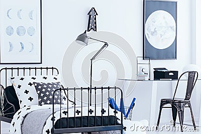 Black and white bedroom interior Stock Photo