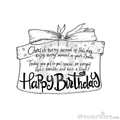 Black and White Birthday Wish in Gift Stock Photo