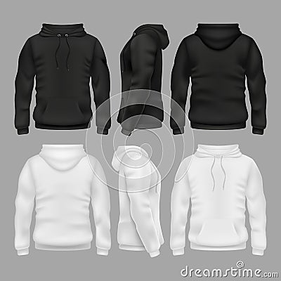 Black and white blank sweatshirt hoodie vector templates Vector Illustration