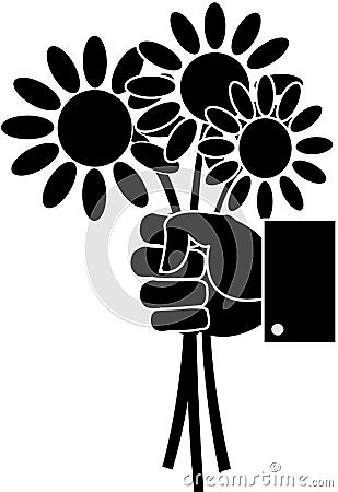 Black-and white bouquet of daisy flowers in a hand Vector Illustration