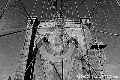 Black and White Brooklyn Bridge, Manhattan, NY Stock Photo