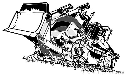 Black and White Bulldozer Vector Illustration