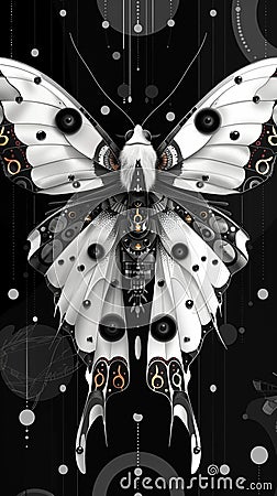 Black and white butterfly moth design vector style, trick line, tile Stock Photo