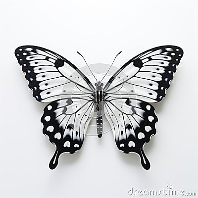 Hyper-realistic Black And White Butterfly Sculpture On White Background Stock Photo