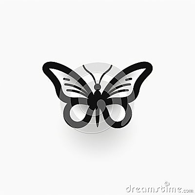Black And White Butterfly Vector Icons: Minimalist Typography With Bold Shadows Stock Photo