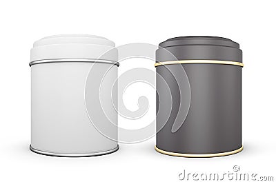 Black and white cans of tea on a white Cartoon Illustration