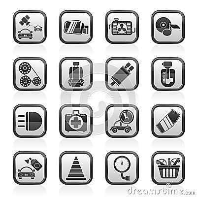 Black and white car parts and services icons Vector Illustration