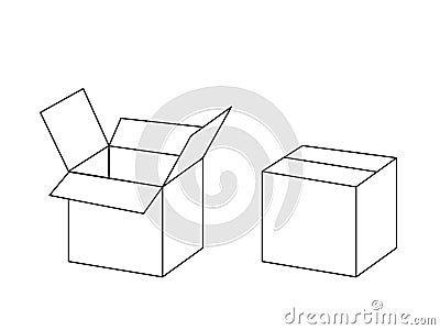Black and white cardboard box package open and closed, vector Vector Illustration