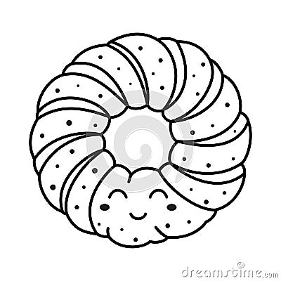 black and white cartoon bagel isolated Vector Illustration