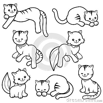 Set of cats. Vector black and white illustration Vector Illustration