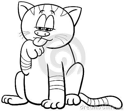 cartoon tabby kitten animal character coloring page Vector Illustration