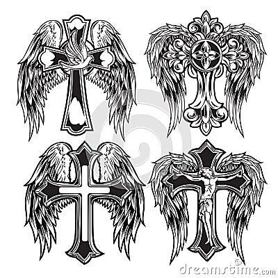 christian cross Wing vector drawing Blak illustration Vector Illustration