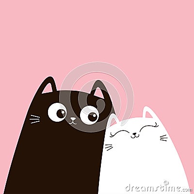 Black and white cat set. Love couple hugging kittens. Cute cartoon funny kitty character. Kawaii animal in love. Happy Valentines Vector Illustration