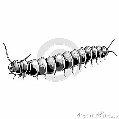 Black And White Centipede Drawing With Manapunk And Thriftcore Style Cartoon Illustration