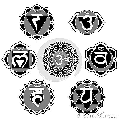 Black and white chakra set Vector Illustration